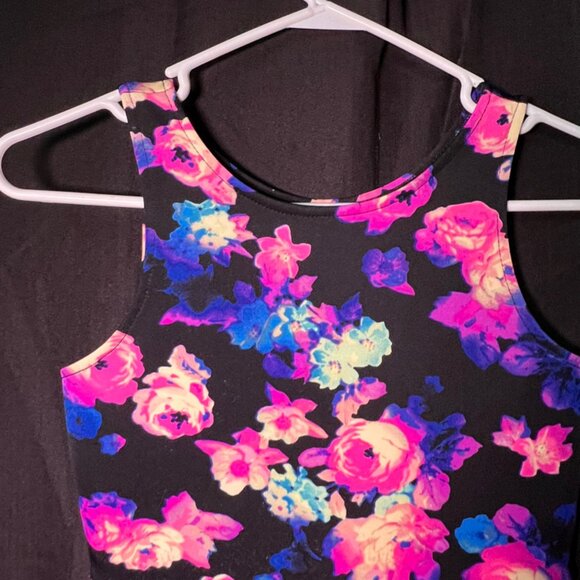 Total Girl Sz M (10/12) Black Fit Flare Multi Color Floral Knee Length Dress (D) - Picture 4 of 8